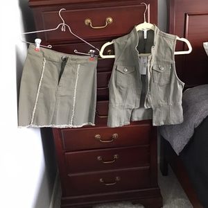 Olive Denim Vest and Miniskirt